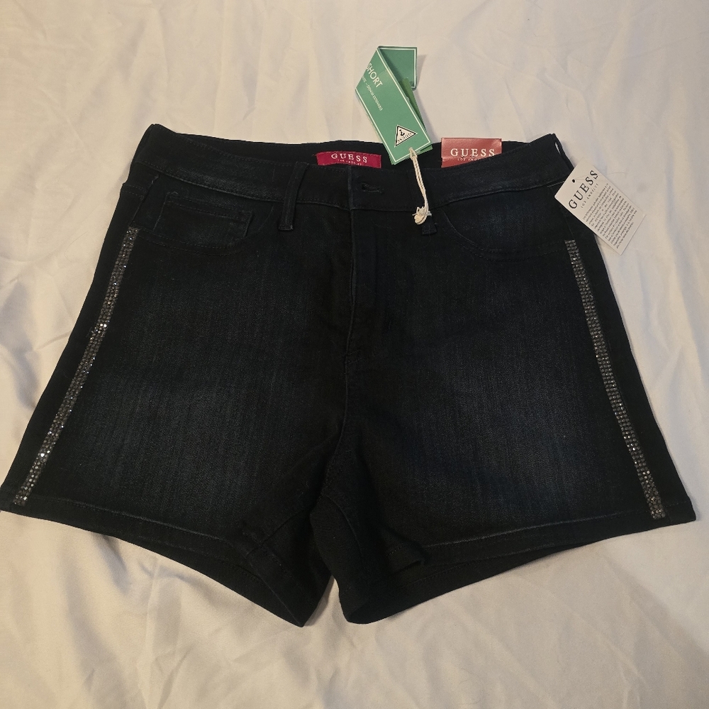Jean shorts with rhinestones.